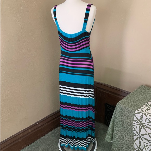 Fever Sz Large Striped Multi Color Maxi Dress - Picture 6 of 10